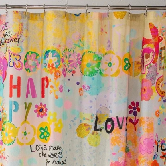 Natural Life Boho Rainbow Garden Cream Colorful Peace & Love Shower Curtain NWOT - Picture 3 of 6